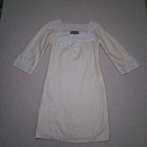 Crochet Linen Blend Dress Women's Sz 2 Bell Sleeve Hippie Boho Chic 60s Luxury